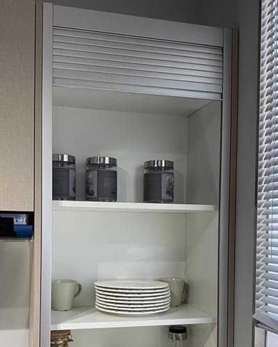 Falttür Roll-Up Schranktüren Küche Dekorativ, Herunterziehbare Tambour-Tür für Schrank Speisekammer Garage Scheune, Faltschrank Louvre-Gitter und Schiene(40x50cm/16x20in)