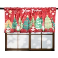 Sinbana Weihnachtsvolants für Fenster, 137x45cm Weihnachtsvorhänge Weihnachtsmann Rote Fenstervolants für die Küche