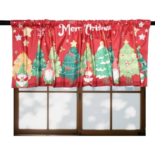 Sinbana Weihnachtsvolants für Fenster, 137x45cm Weihnachtsvorhänge Weihnachtsmann Rote Fenstervolants für die Küche