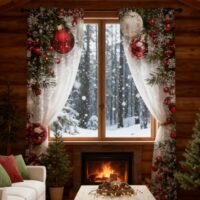 axodsnl Weihnachtskugel-Vorhänge mit 2-teiligem 2D-Schneeflocken-Print for Schlafzimmer, Wohnzimmer und Weihnachtsfeiern(70X100CM)